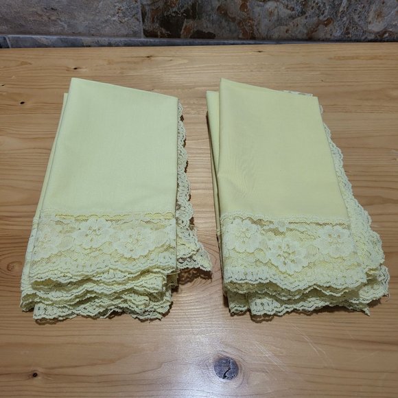 VTG Yellow Cotton Table Napkins Lace Trim Set of 8 - Picture 11 of 13